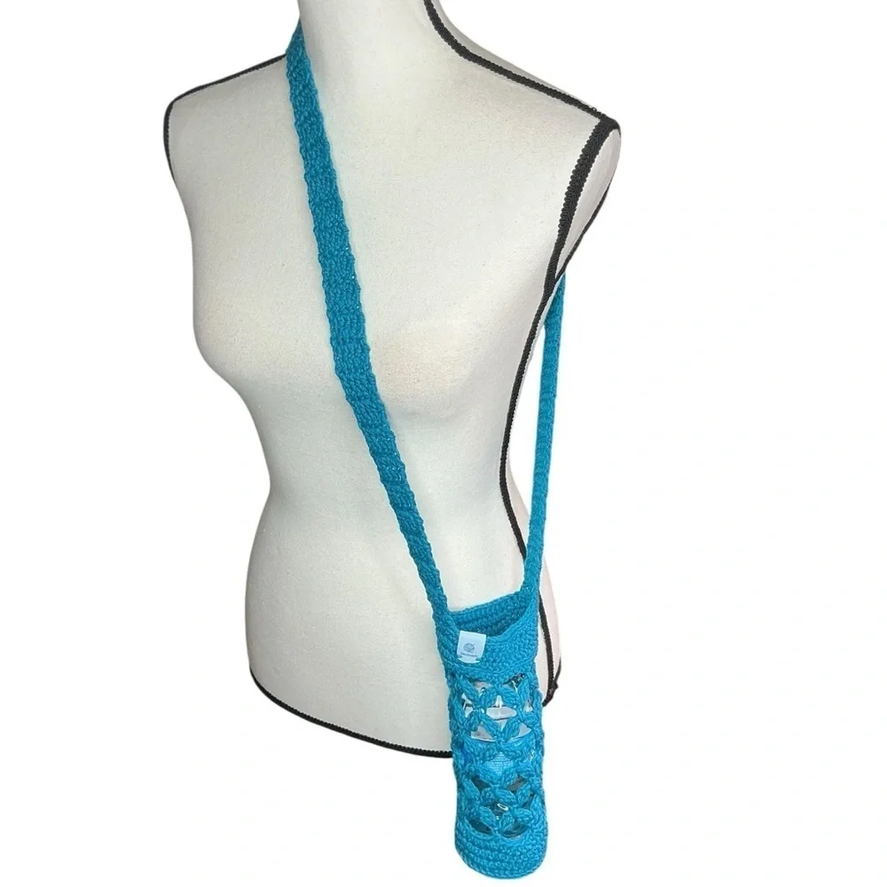 Crochet Crossbody Water Bottle Holder Bag Multicolor Handcrafted Cotton Handmade